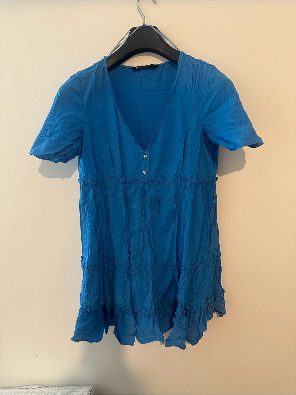 ZARA Vibrant Blue V-Neck Tiered Tunic Dress